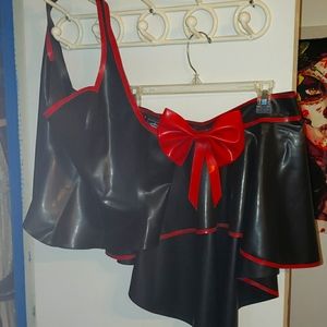 Libidex latex halter & long peplum skirt